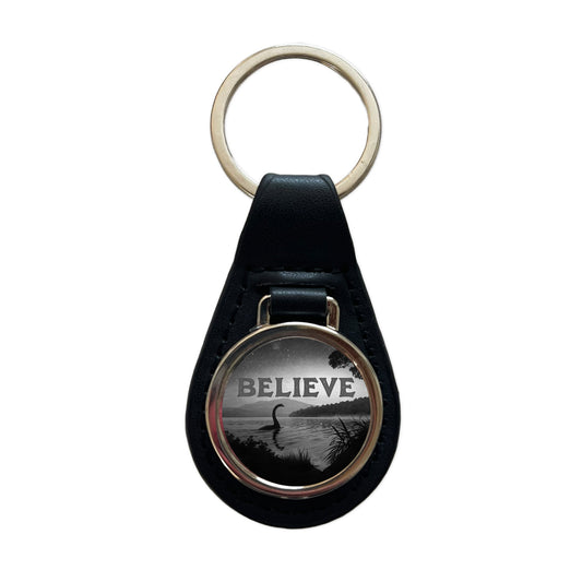 Believe Loch Ness Monster Fantasy Creatures Black Leather Metal Keychain