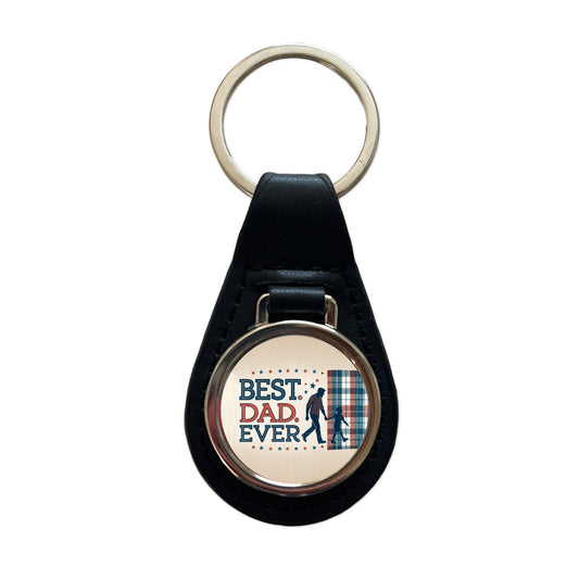 Best Dad Ever Father's Day Black Leather Metal Keychain