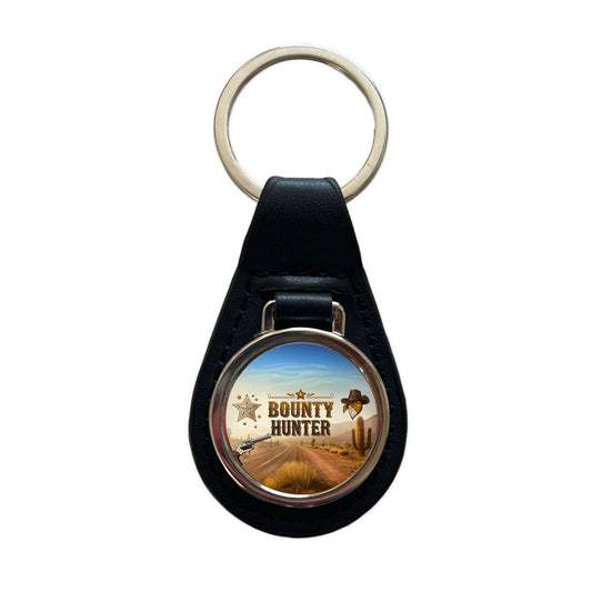Bounty Hunter Western Cowboy Black Leather Metal Keychain