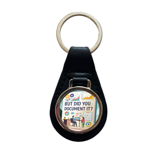 But Did You Document It Funny Black Leather Metal Keychain