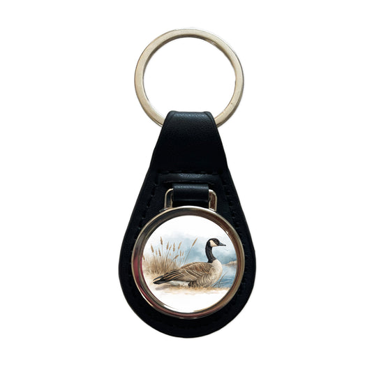Canada Canadian Goose Illustration Black Leather Metal Keychain