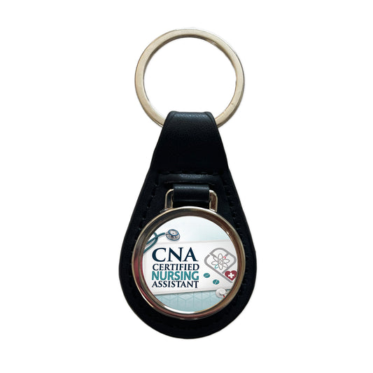 CNA Certified Nursing Assistant Medical Hospital Black Leather Metal Keychain