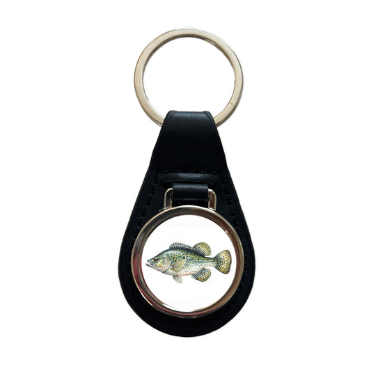 Crappie Fish Watercolor Illustration Black Leather Metal Keychain