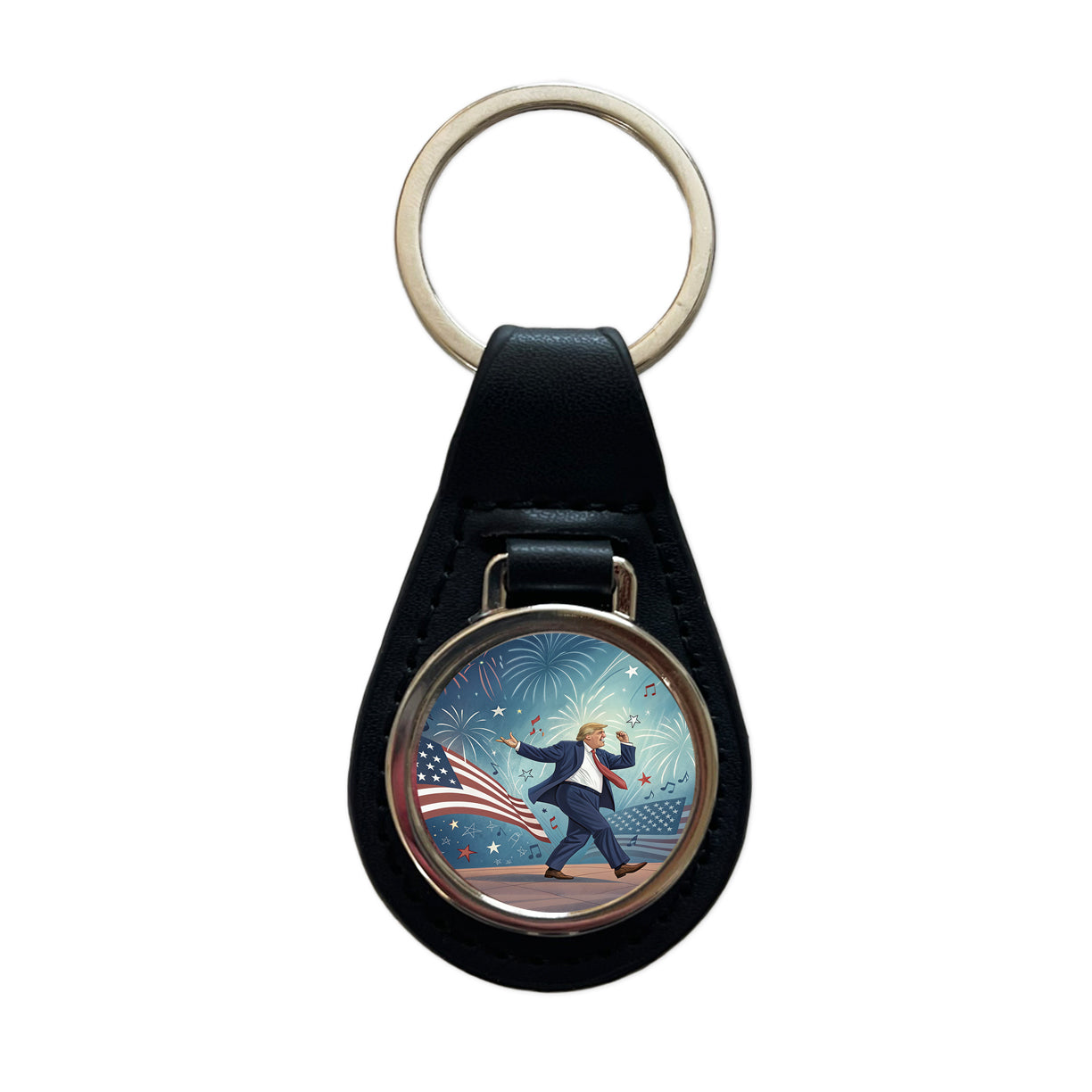 Dancing Patriotic Donald Trump Funny Black Leather Metal Keychain