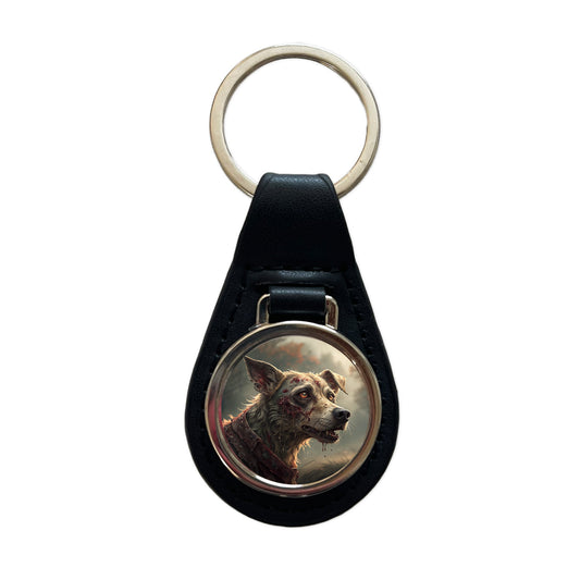 Dog Zombie Creepy Scary Halloween Black Leather Metal Keychain
