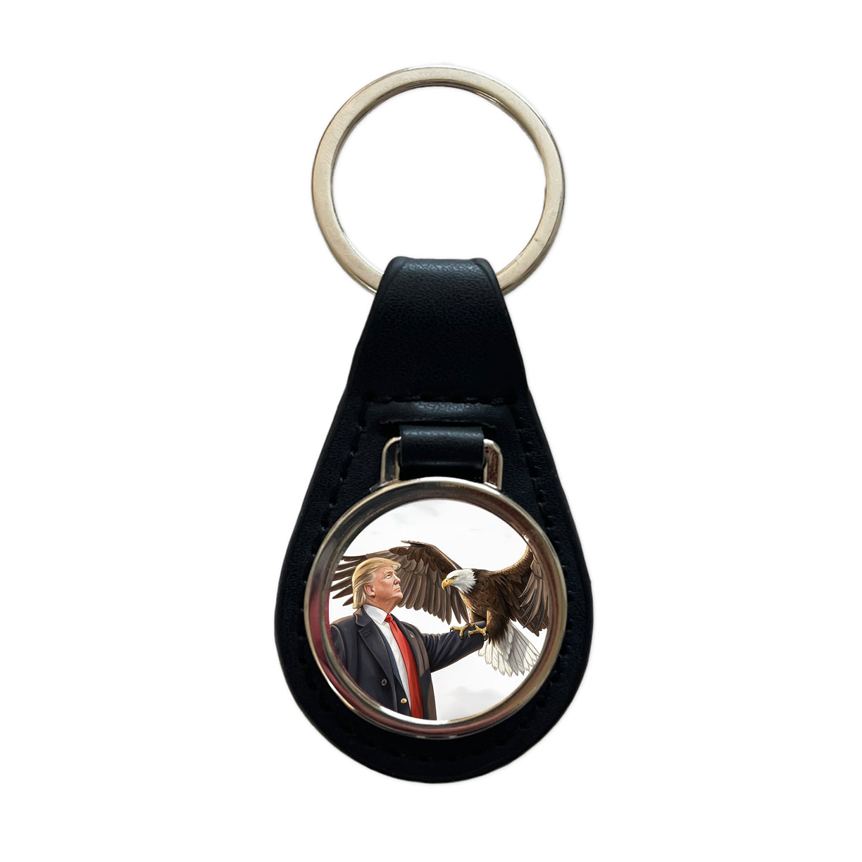 Donald Trump Holding A Bald Eagle Funny Black Leather Metal Keychain