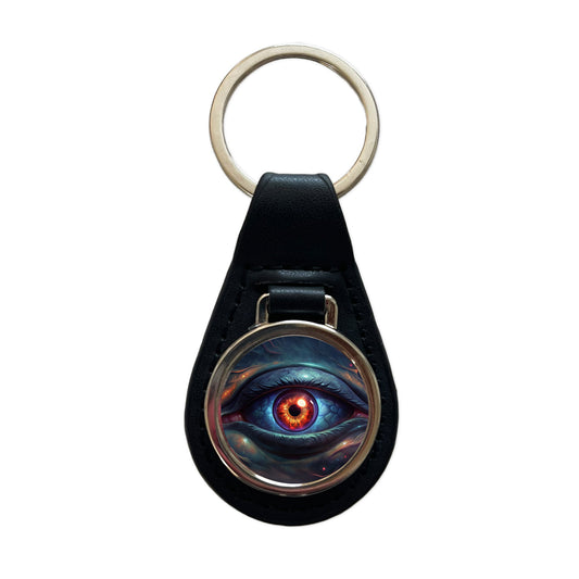 Evil Eye Scary Creepy Black Leather Metal Keychain