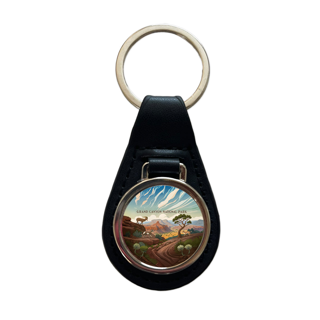 Grand Canyon National Park Animals Black Leather Metal Keychain