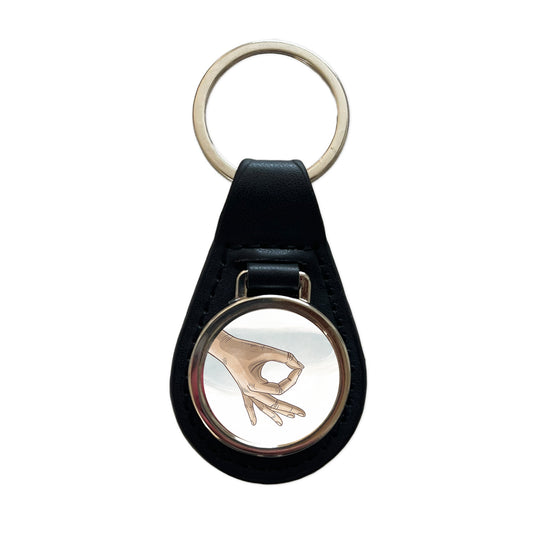 Hand Forming The Circle Game Black Leather Metal Keychain