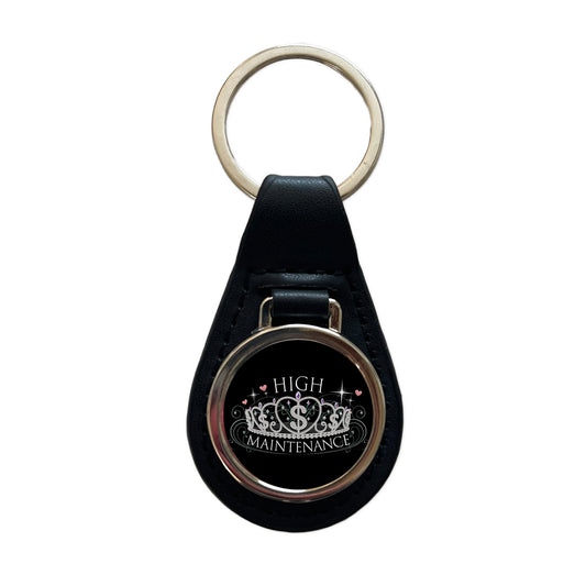 High Maintenance Diamonds Tiara Princess Funny Black Leather Metal Keychain