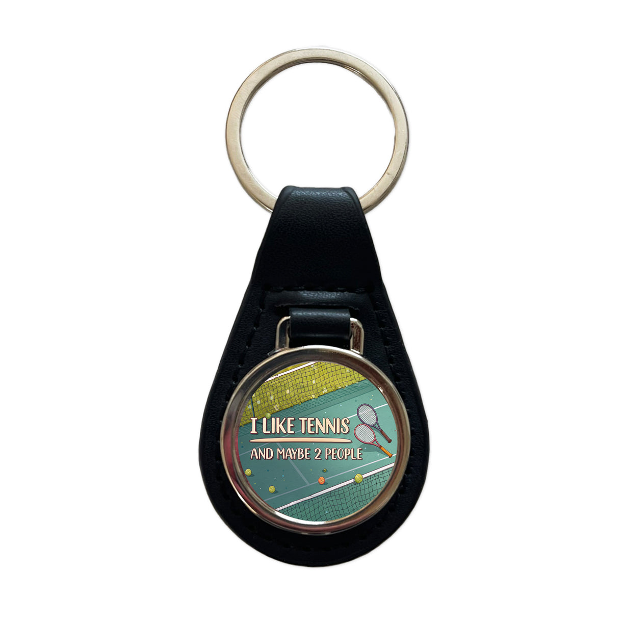 I Like Tennis And Maybe 2 People Funny Black Leather Metal Keychain
