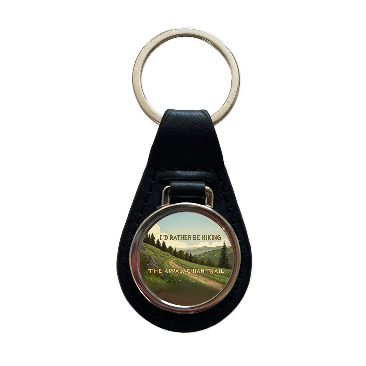 I'd Rather Be Hiking The Appalachian Trail Black Leather Metal Keychain