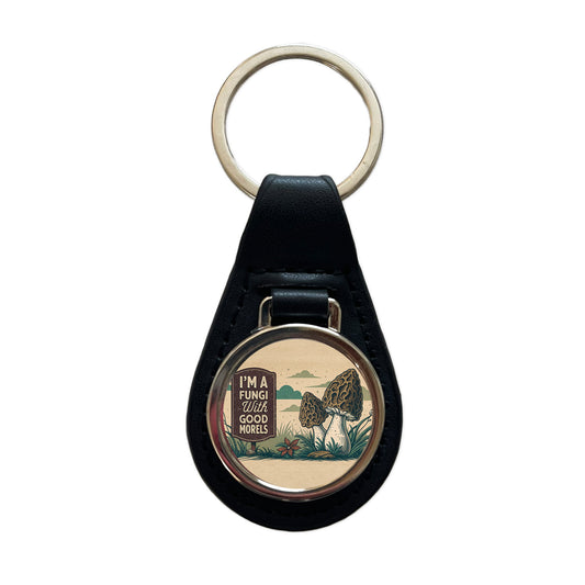 I'm a Fungi Fun Guy with Good Morels Morals Funny Black Leather Metal Keychain
