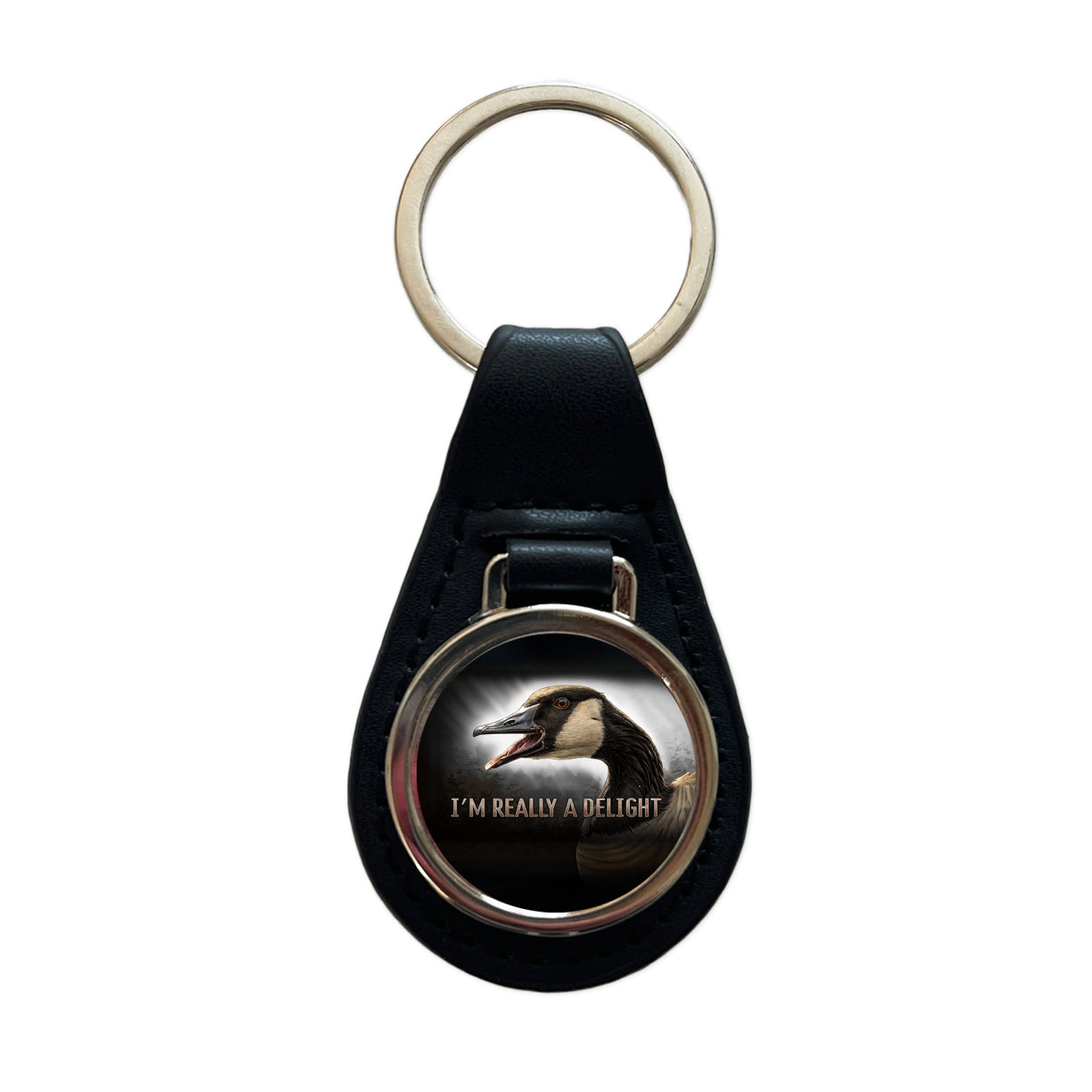 I'm Really a Delight Angry Canadian Canada Goose Funny Black Leather Metal Keychain