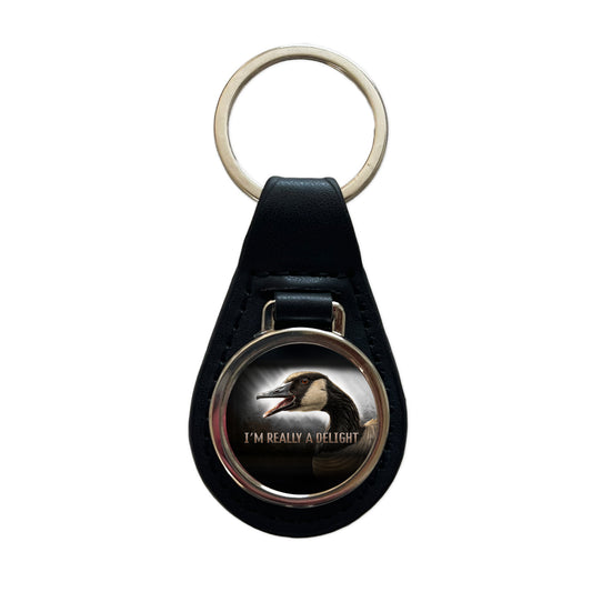 I'm Really a Delight Angry Canadian Canada Goose Funny Black Leather Metal Keychain