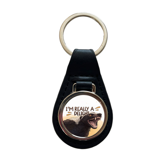I'm Really a Delight Funny Angry Honey Badger Black Leather Metal Keychain