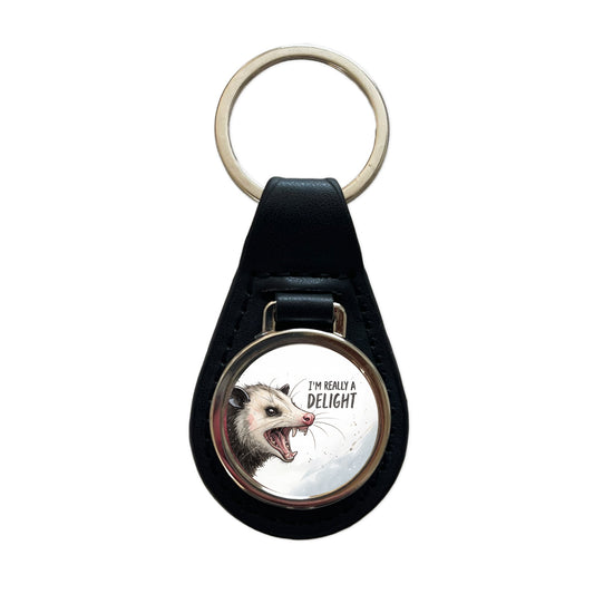 I'm Really a Delight Funny Angry Opossum Black Leather Metal Keychain