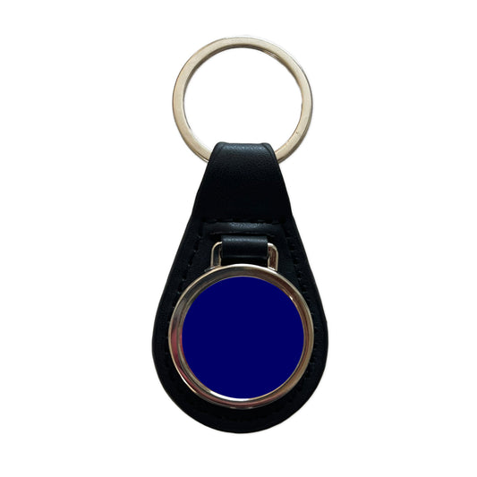 It's Just a Solid Dark Blue Color Black Leather Metal Keychain