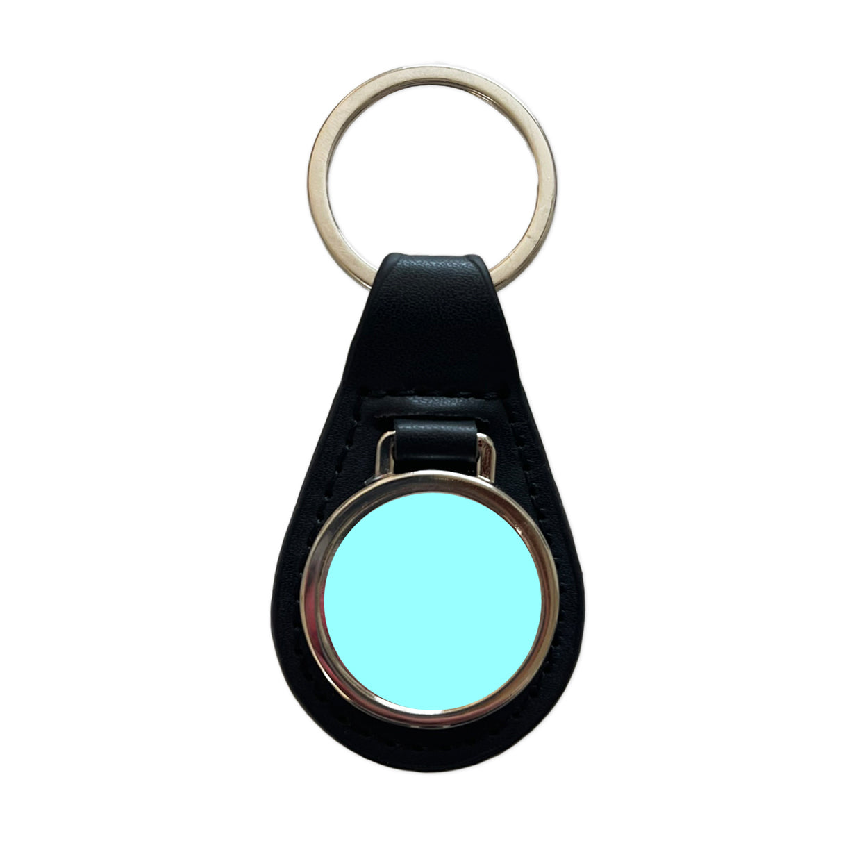 It's Just a Solid Light Blue Color Black Leather Metal Keychain