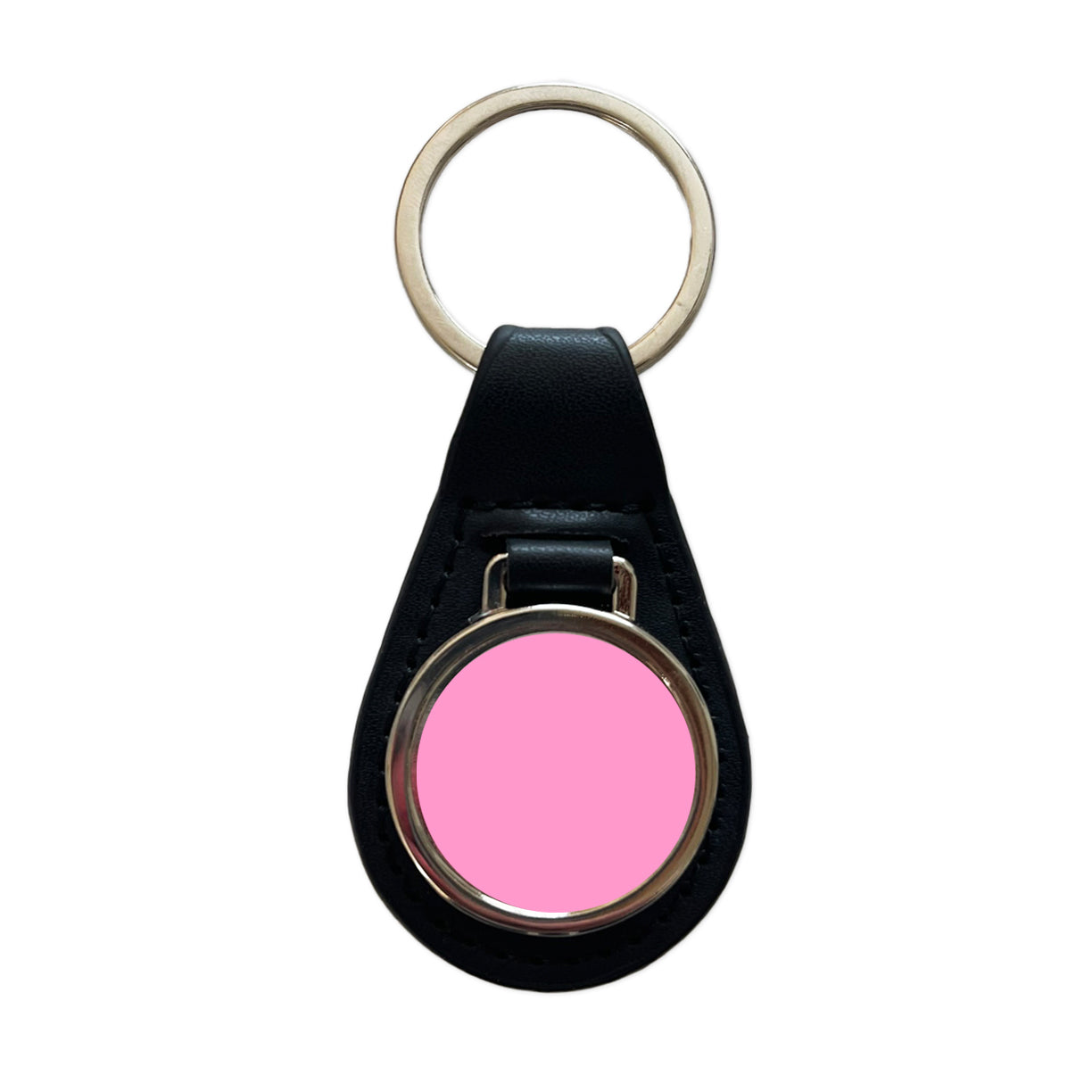 It's Just a Solid Pink Color Black Leather Metal Keychain