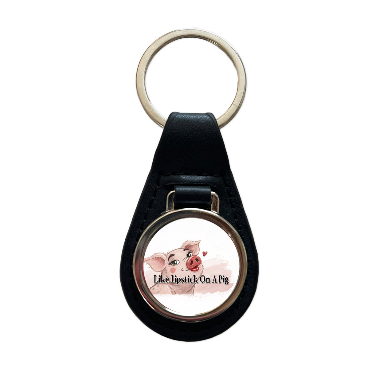 Like Lipstick On A Pig Funny Ugly Saying Black Leather Metal Keychain