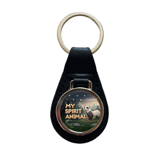My Spirit Animal Ferret Funny Black Leather Metal Keychain