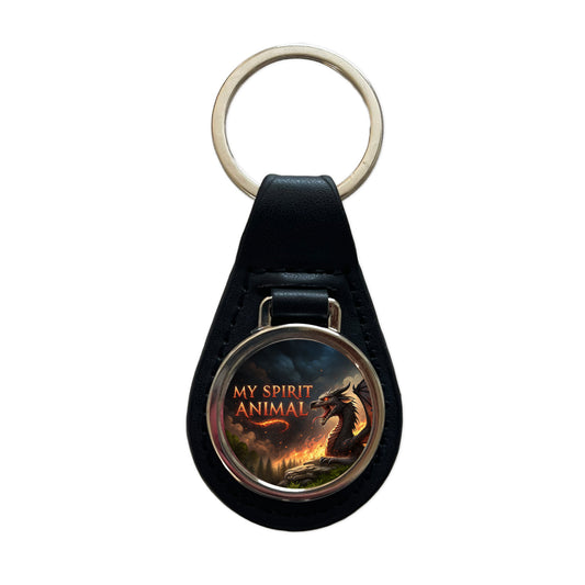 My Spirit Animal Fierce Dragon Funny Black Leather Metal Keychain