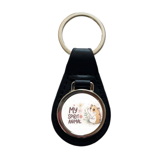 My Spirit Animal Hamster Funny Black Leather Metal Keychain