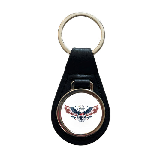 My Spirit Animal Patriotic American Bald Eagle Black Leather Metal Keychain