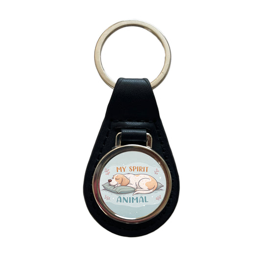 My Spirit Animal Sleeping Dog Funny Black Leather Metal Keychain