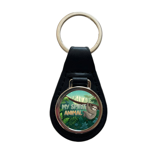 My Spirit Animal Sloth Funny Black Leather Metal Keychain