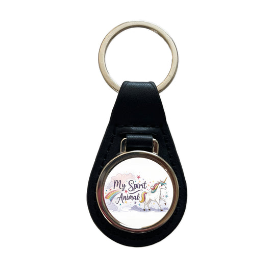 My Spirit Animal Unicorn Funny Fantasy Black Leather Metal Keychain
