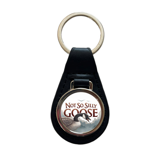 Not So Silly Goose Angry Canadian Goose Funny Black Leather Metal Keychain