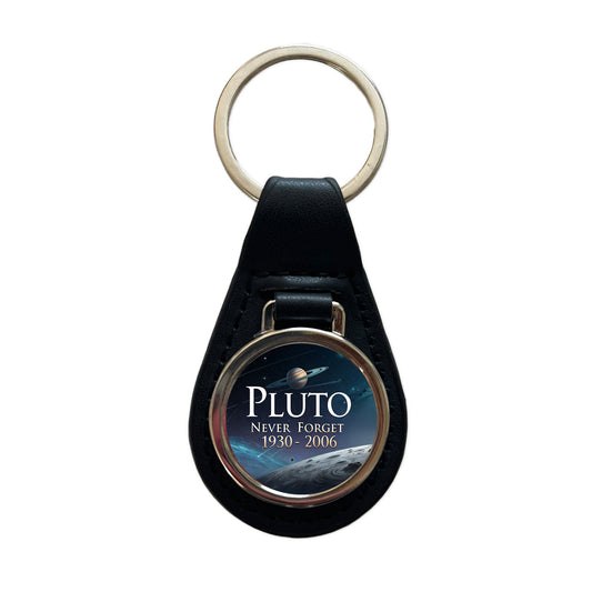 Pluto Never Forget 1930-2006 Funny Astronomy Black Leather Metal Keychain