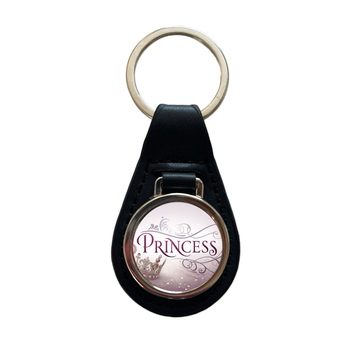 Princess Crown Tiara Royalty Funny Black Leather Metal Keychain