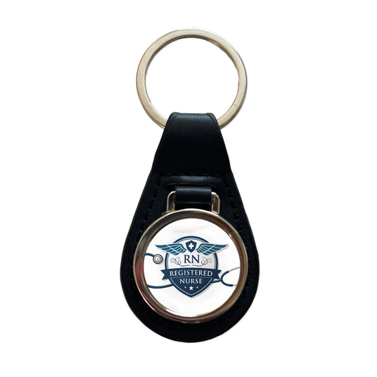RN Registered Nurse Medical Hospital Black Leather Metal Keychain
