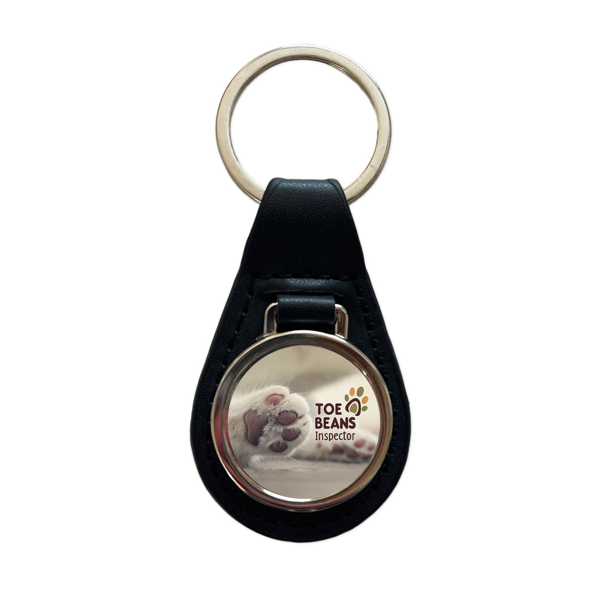 Toe Beans Inspector Cat Paw Funny Black Leather Metal Keychain