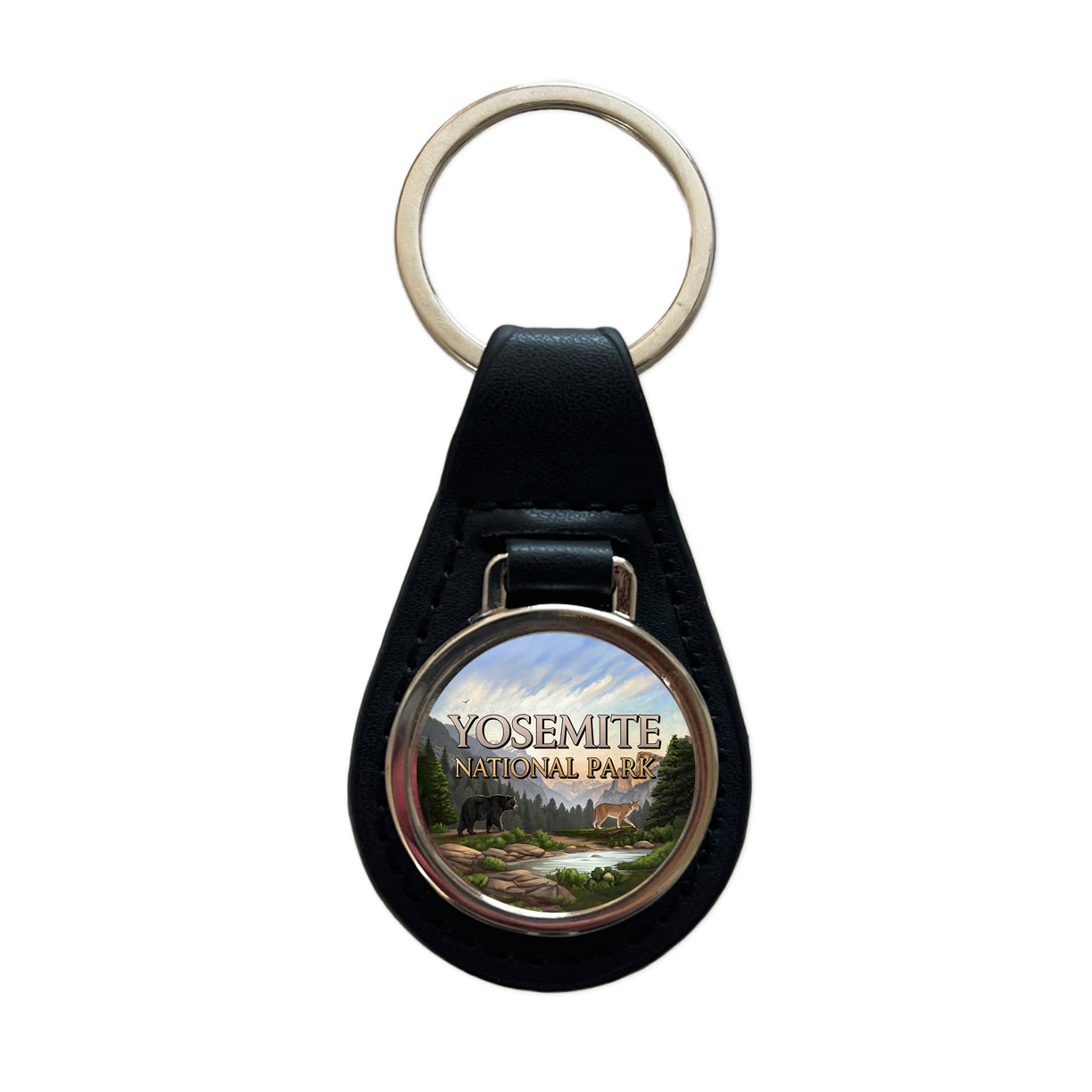 Yosemite National Park Animals Black Leather Metal Keychain