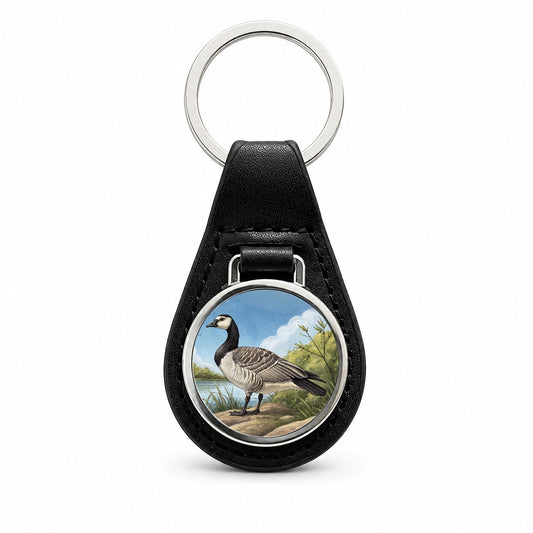 Barnacle Goose Black Leather Metal Keychain