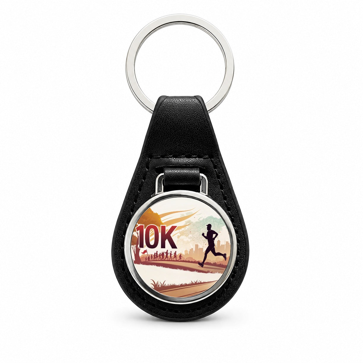 10k Marathon Running Jogging Black Leather Metal Keychain