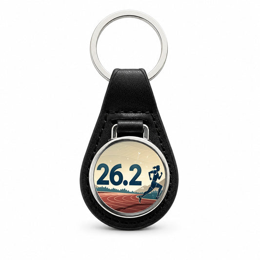 26.2 Marathon Running Jogging Track Black Leather Metal Keychain