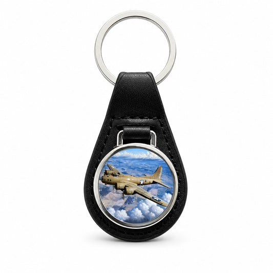 B-17 Flying Fortress WWII United States Air Force Heavy Bomber Black Leather Metal Keychain