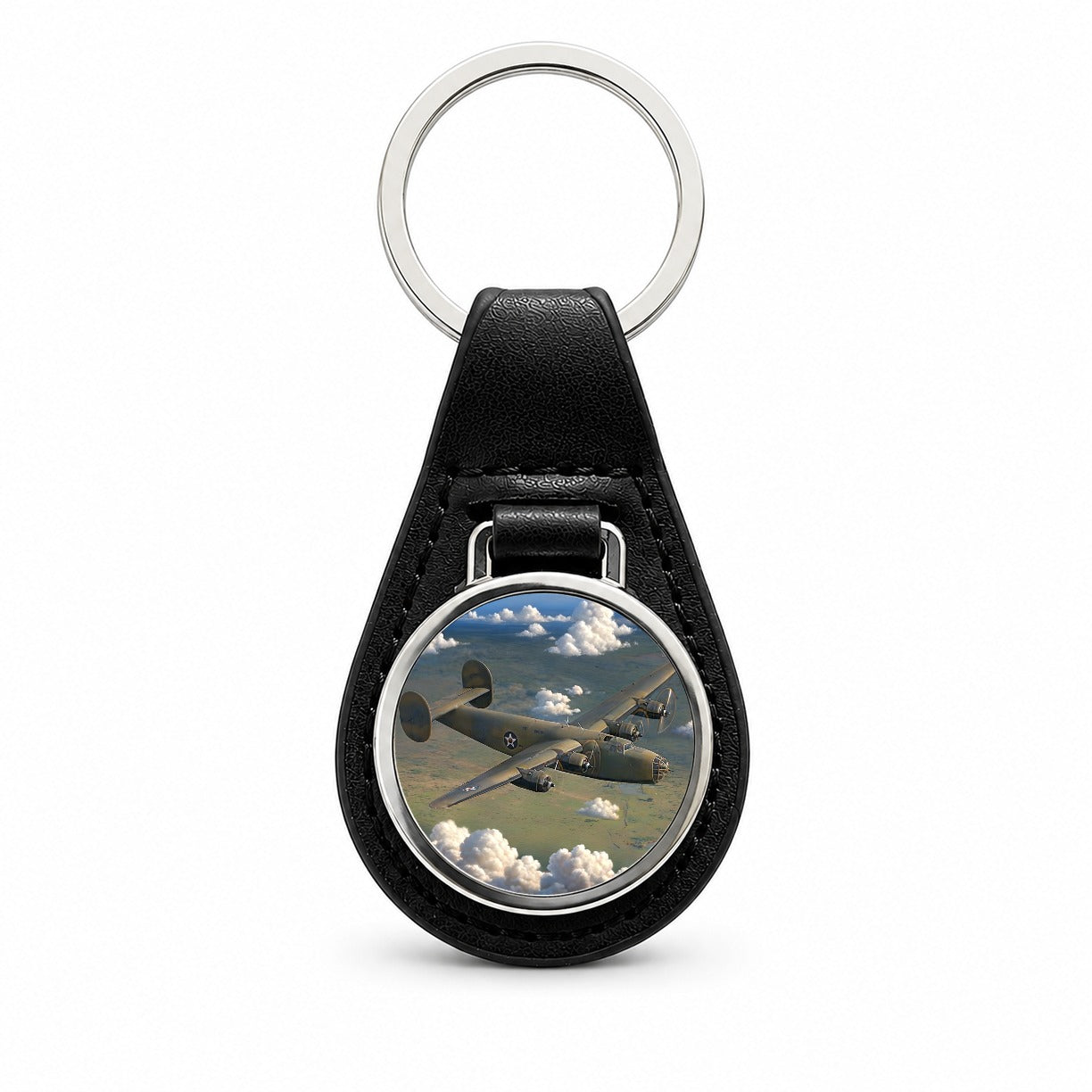 B-24 Liberator Bomber WWII United States Air Force Heavy Bomber Black Leather Metal Keychain