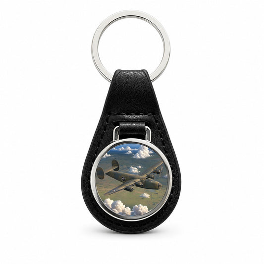 B-24 Liberator Bomber WWII United States Air Force Heavy Bomber Black Leather Metal Keychain