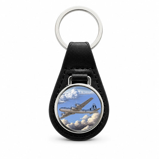 B-29 Superfortress Bomber WWII United States Air Force Heavy Bomber Black Leather Metal Keychain