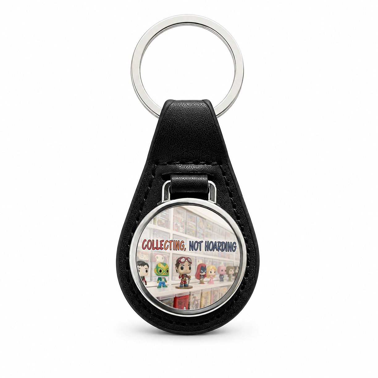 Collecting Not Hoarding Collectible Toy Figures Funny Black Leather Metal Keychain