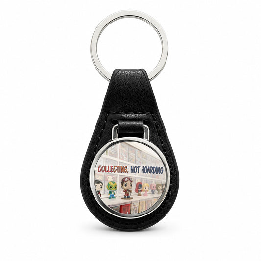 Collecting Not Hoarding Collectible Toy Figures Funny Black Leather Metal Keychain