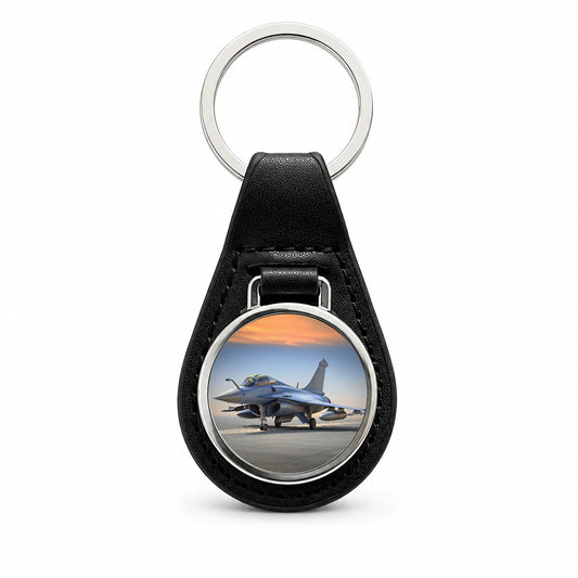 Dassault Rafale French Multirole Fighter Plane Black Leather Metal Keychain