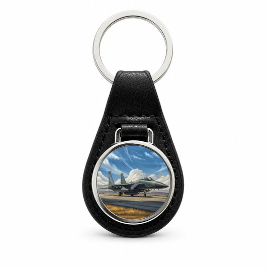 F-15e Strike Eagle United States Air Force Multirole Fighter Plane Black Leather Metal Keychain