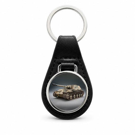 Ferdinand Elefant WWII German Heavy Tank Destroyer Black Leather Metal Keychain